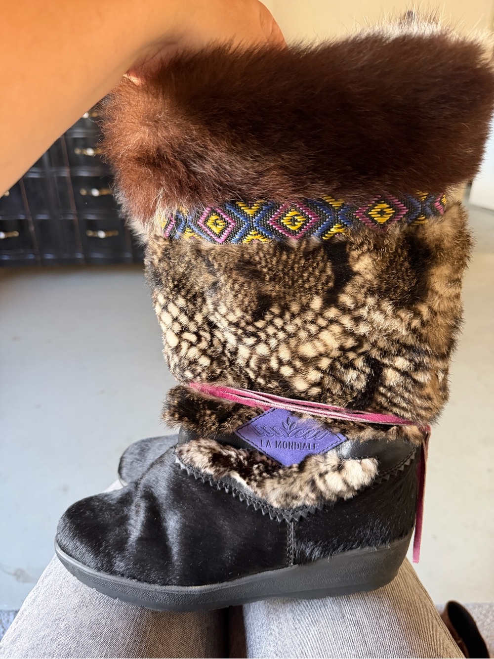 La Mondiale Technica Women's Brown Fur-Trim Winter Boot with Patterned Shaft